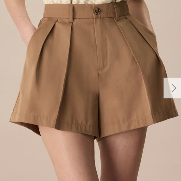 RIHOAS Pants - RIHOAS The Khaki High-Waisted Pleated Wide-leg Shorts 3
